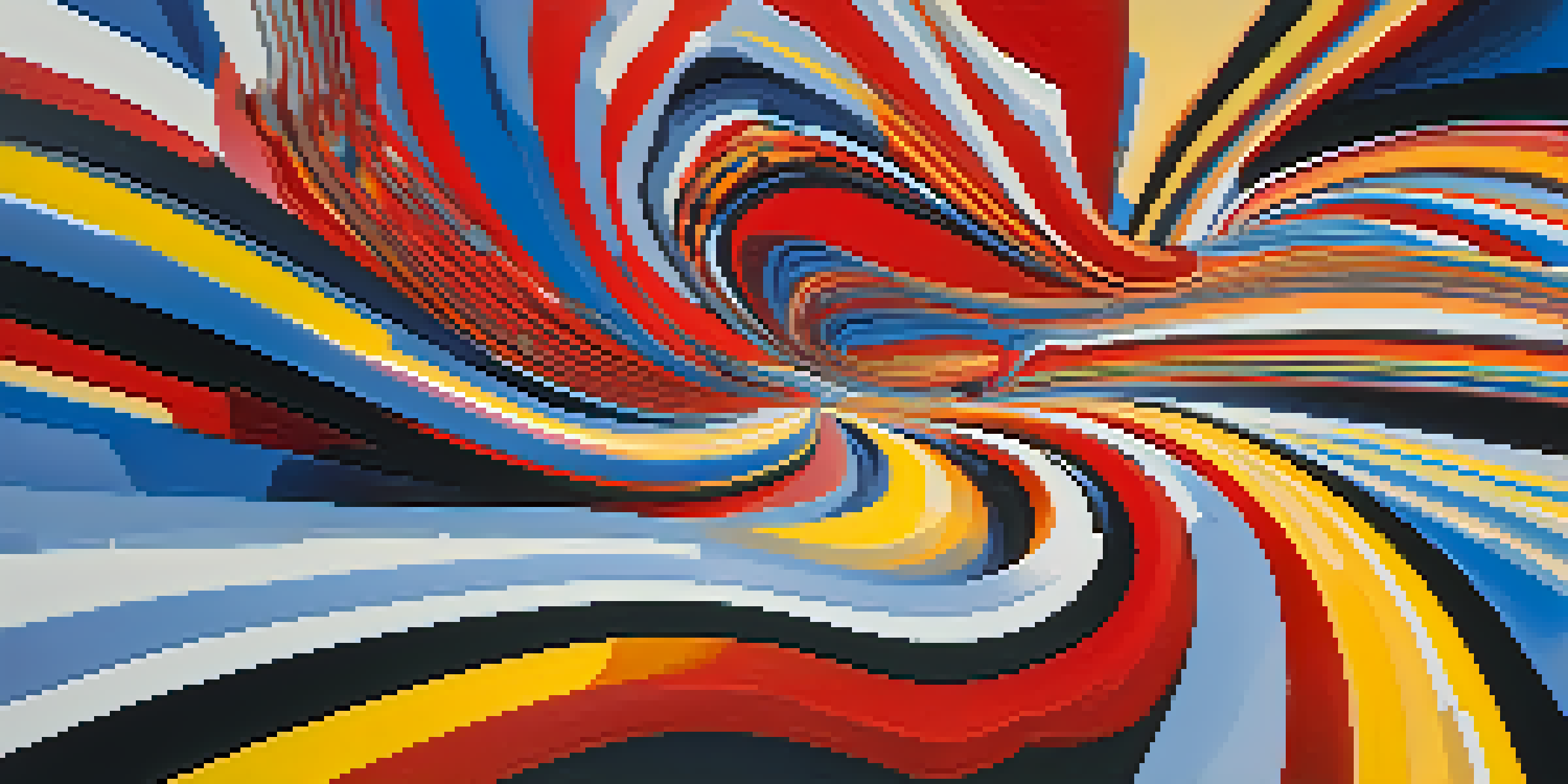 An abstract image depicting rhythm in film editing with dynamic lines and bright colors representing cuts and transitions.