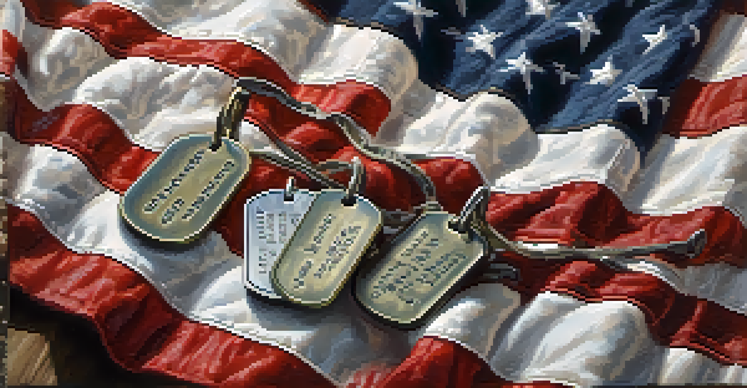Close-up of soldier's dog tags on a folded American flag, symbolizing sacrifice and remembrance.