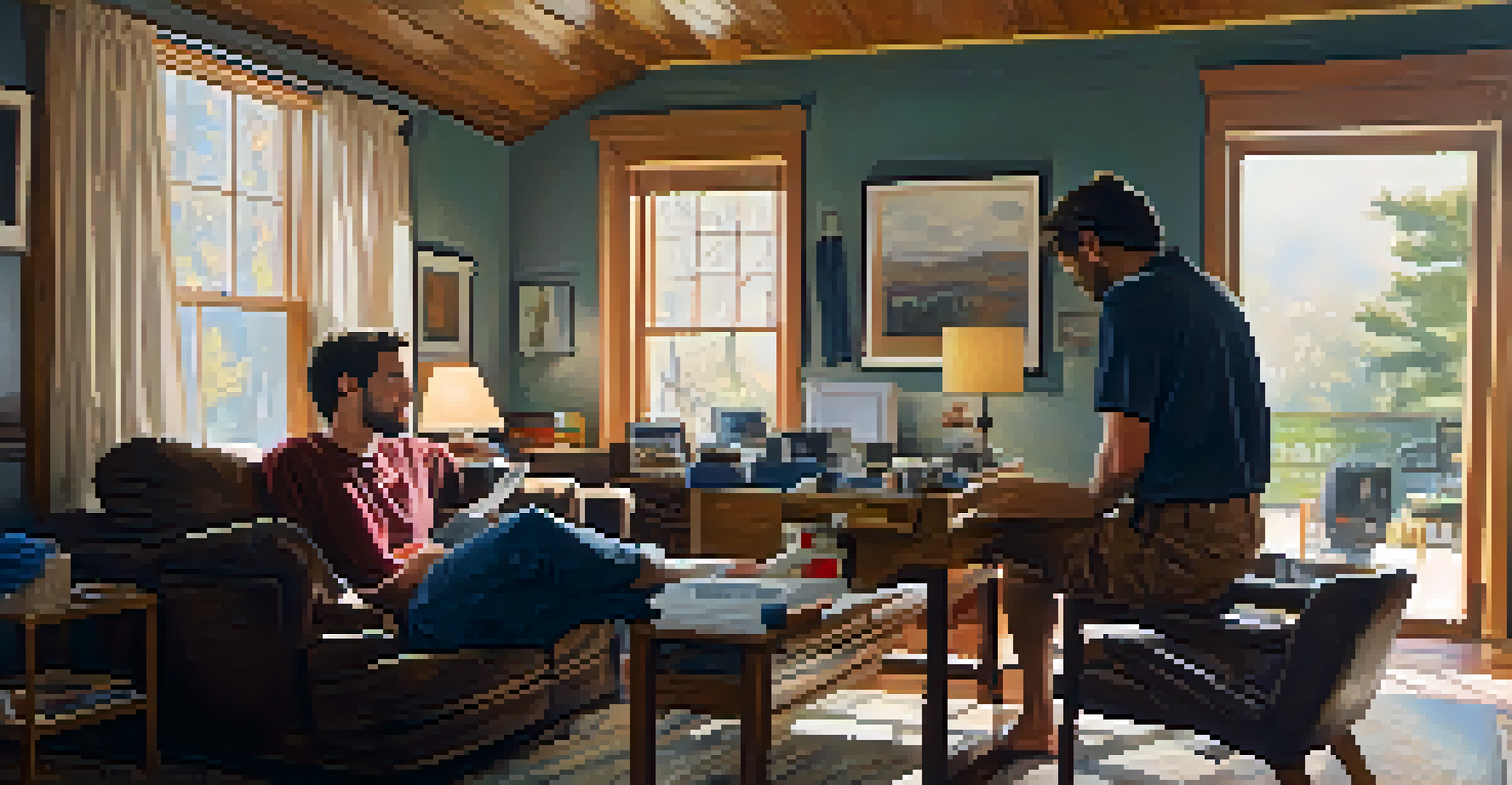 A filmmaker and subject in a cozy room having a conversation about consent before filming.