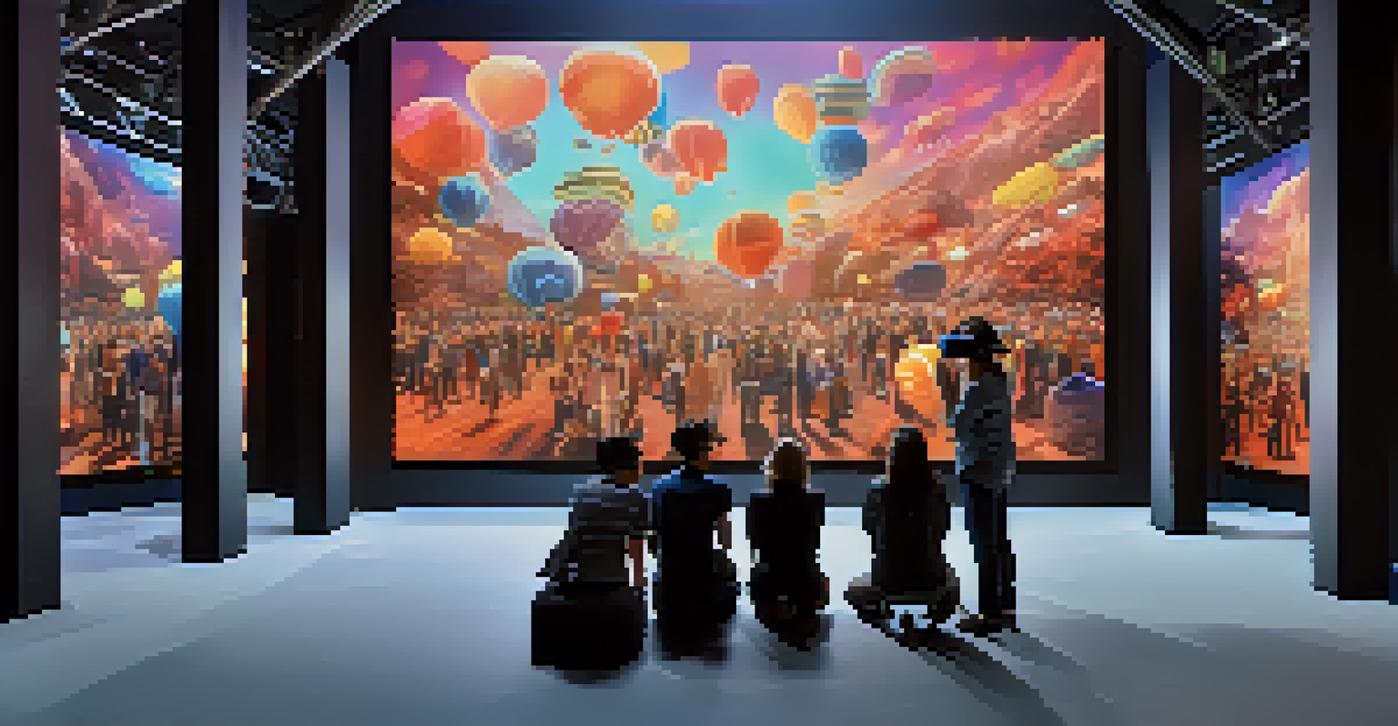 Attendees experiencing an interactive virtual reality installation at the Tribeca Film Festival, surrounded by vibrant visuals and contemporary art.