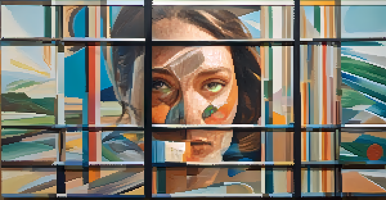 An abstract collage of film frames illustrating continuity editing with different scenes and emotions.