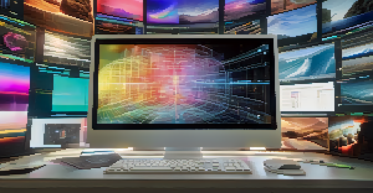 A computer screen showing a video editing timeline with colorful clips and grading sliders, illustrating the use of AI in the editing process.