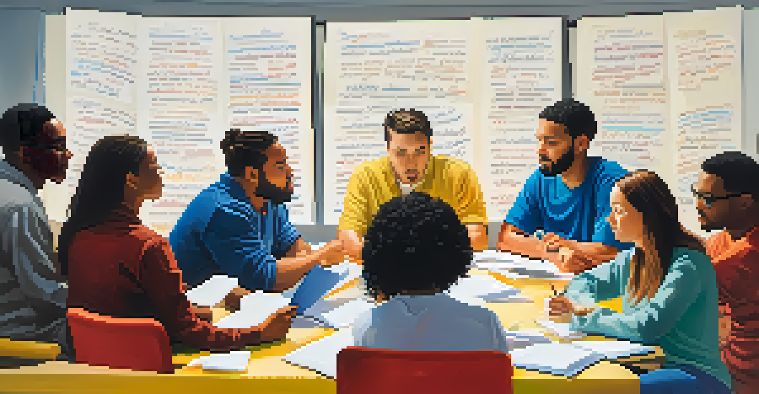 A diverse group of writers collaborating around a table full of scripts and notes, with a whiteboard of brainstorming ideas in the background, showcasing vibrant creativity.