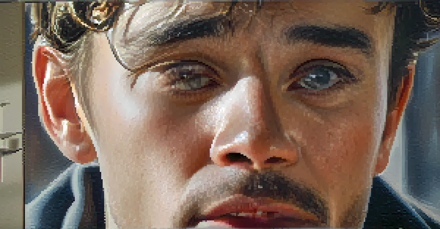 Close-up of an actor's face displaying a range of emotions, with tears in their eyes and warm natural light accentuating their features.