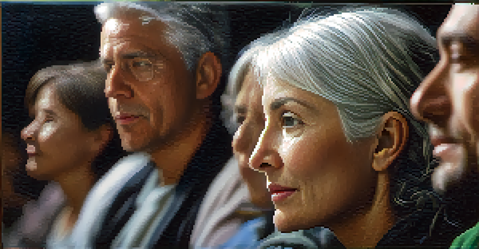 A silver-haired woman deeply engaged while watching a film at a festival, illuminated by the screen's flickering light.
