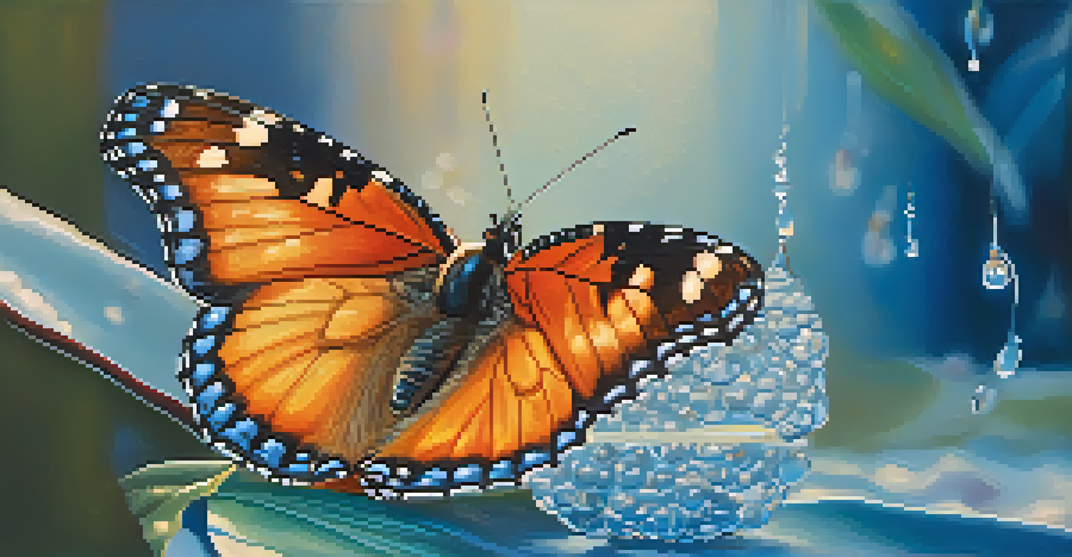 A close-up of a butterfly emerging from its chrysalis with detailed wings and a blurred background.