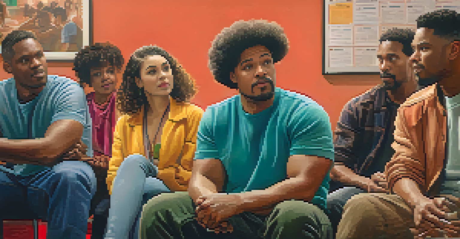 A diverse group of actors in a casting call waiting area, engaged in various activities.