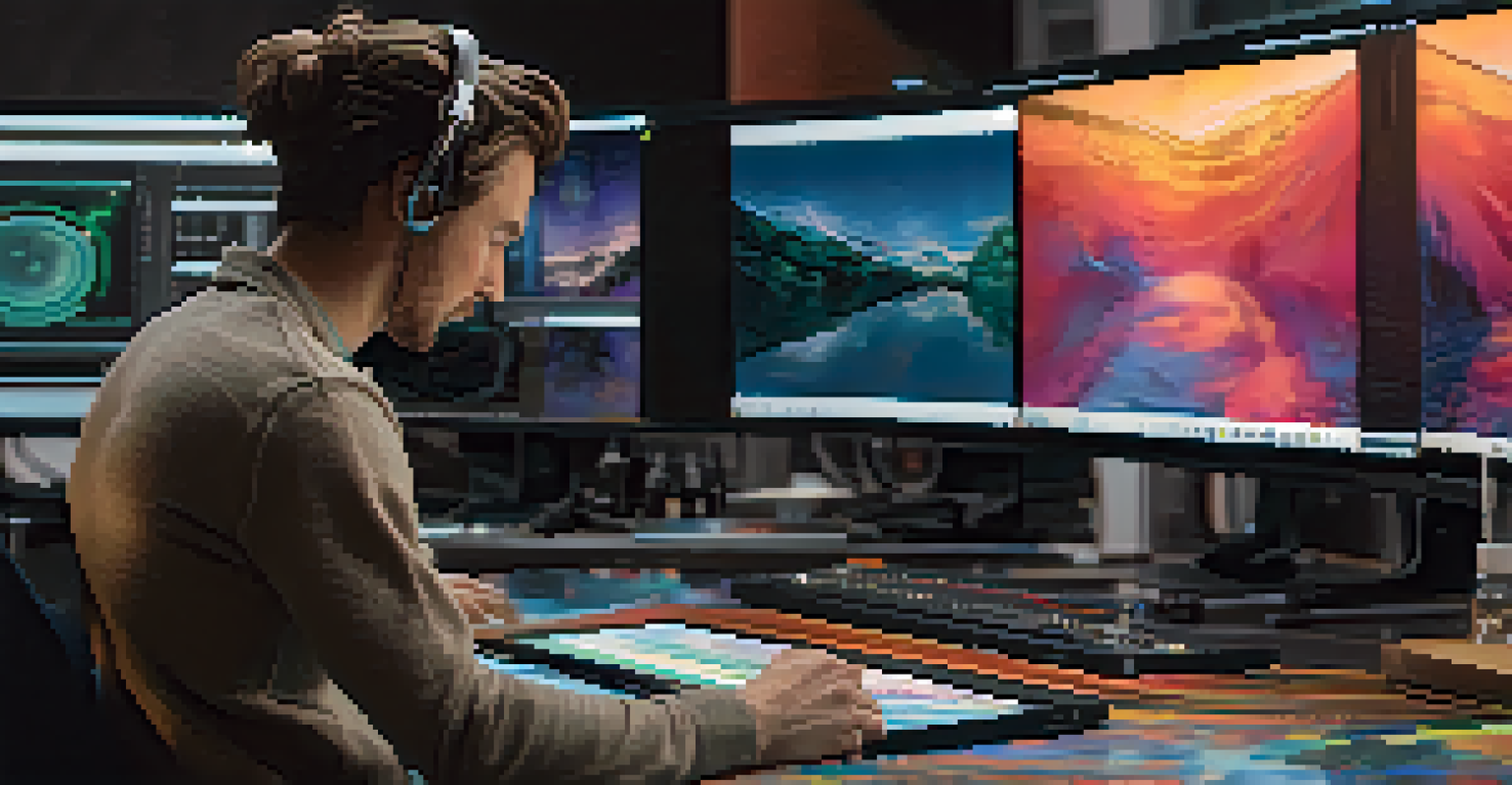 An artist working in a VFX studio with AI tools to create realistic textures for a film.