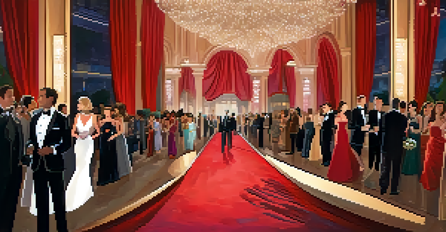 Celebrities in glamorous outfits walk the red carpet at a film festival, surrounded by cameras and fans.