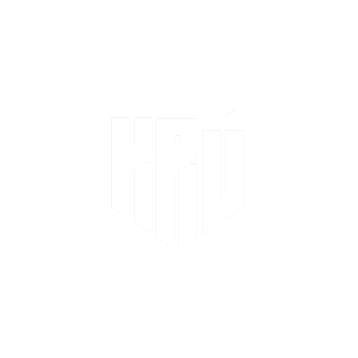KRÚ logo with stylized white text and two diamond shapes above the U.