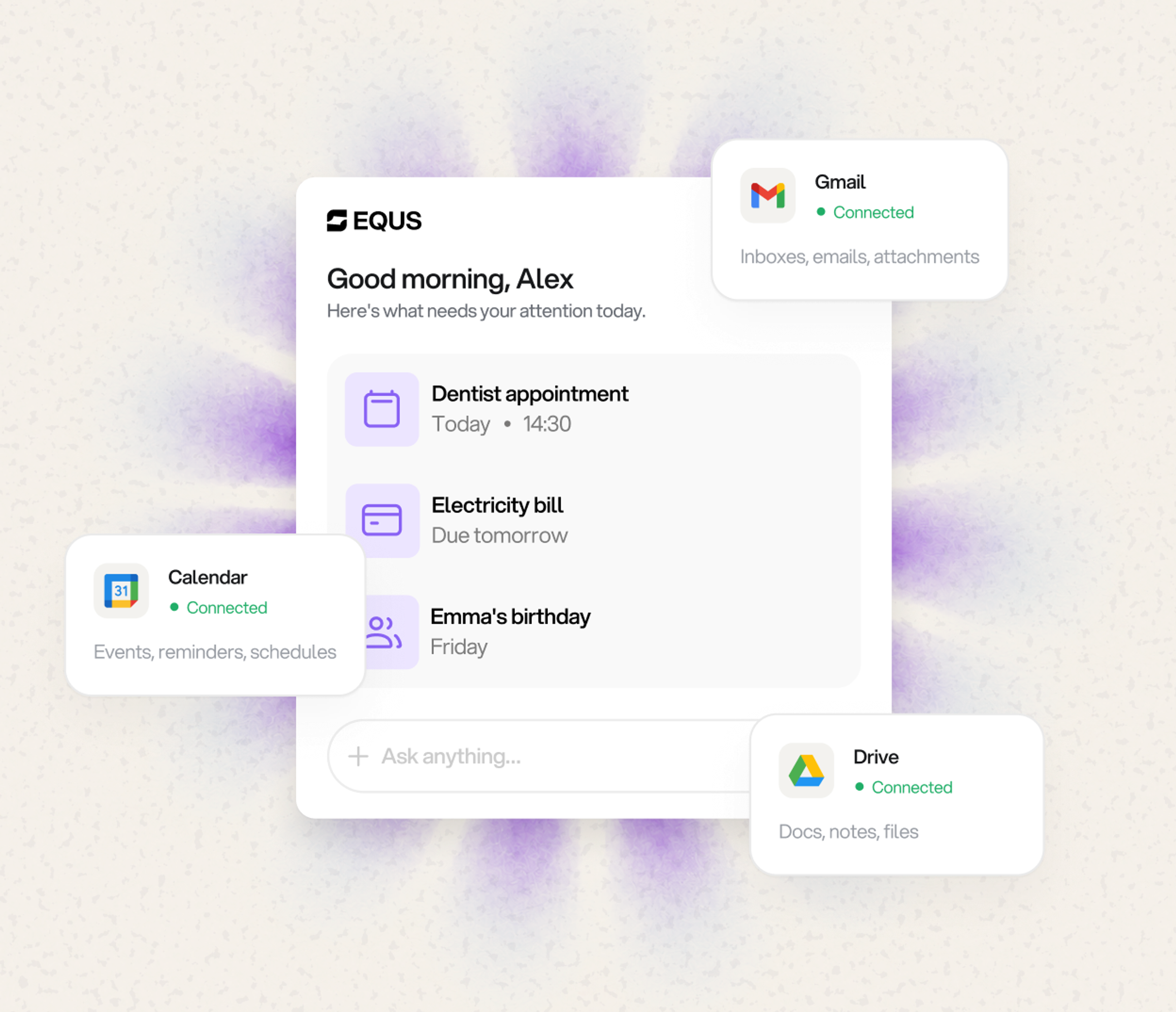 EQUS X pulling your mail, calendar and files into one morning brief