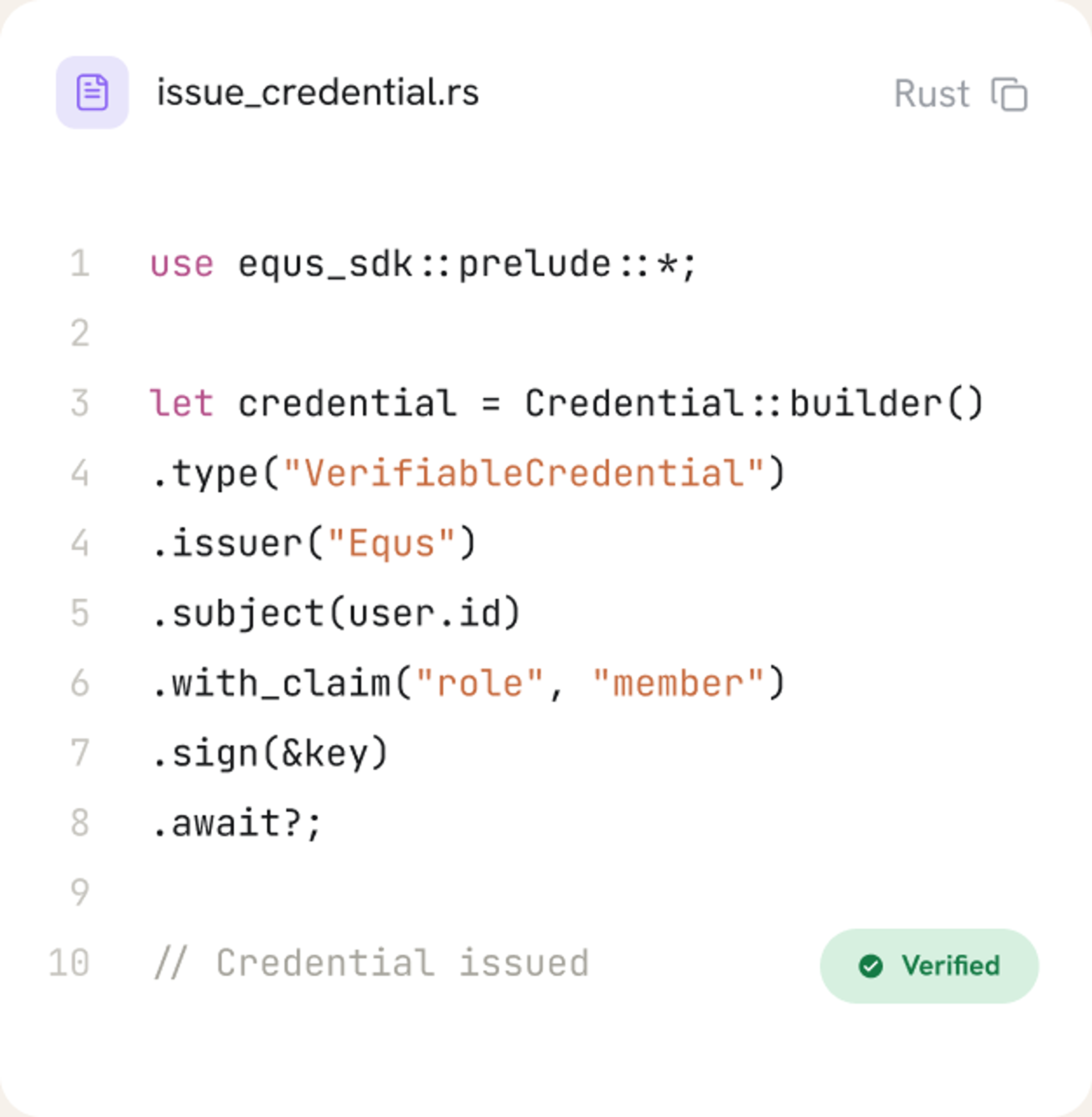 Issuing a credential with the EQUS SDK in Rust