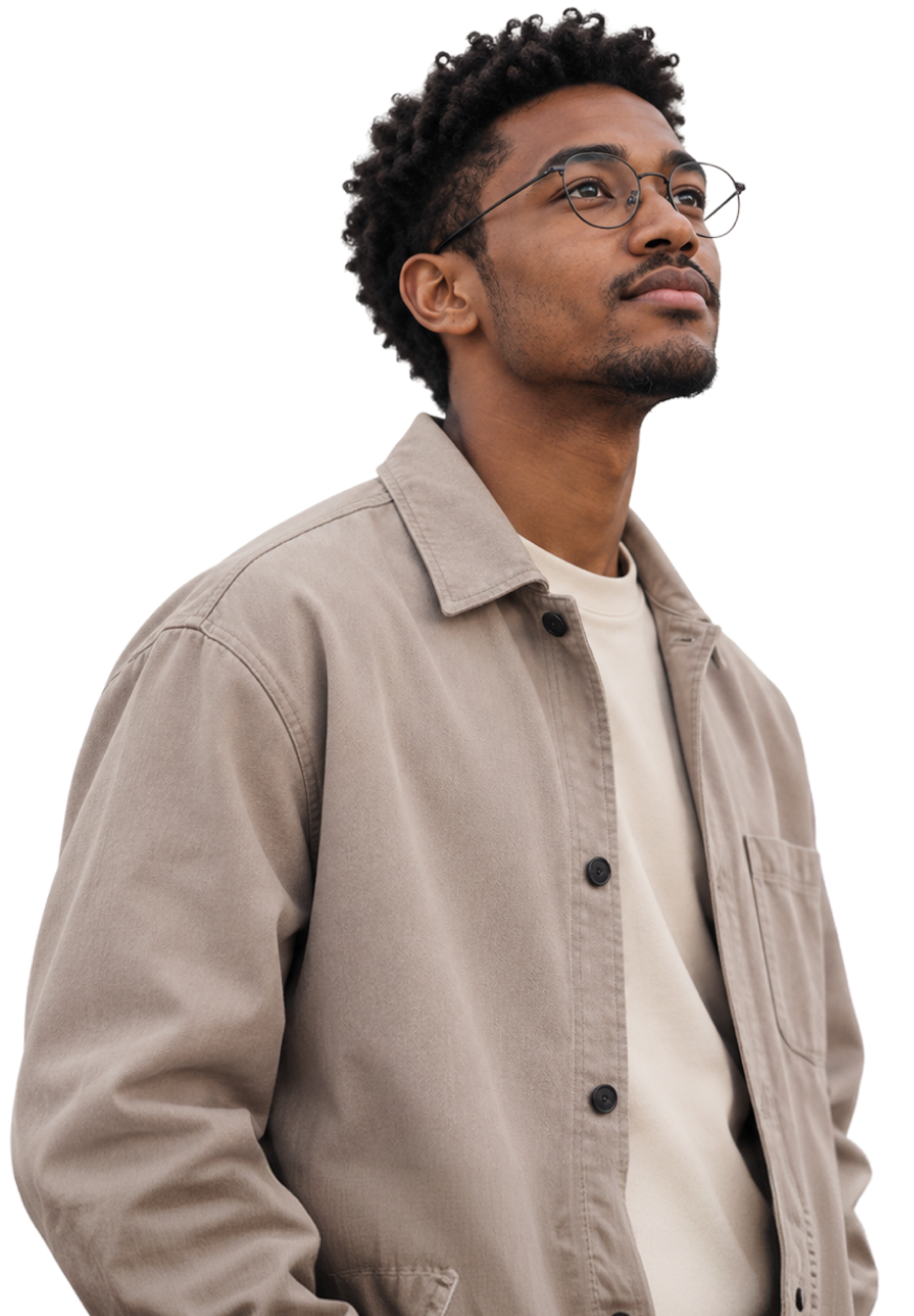 A man in glasses looking ahead
