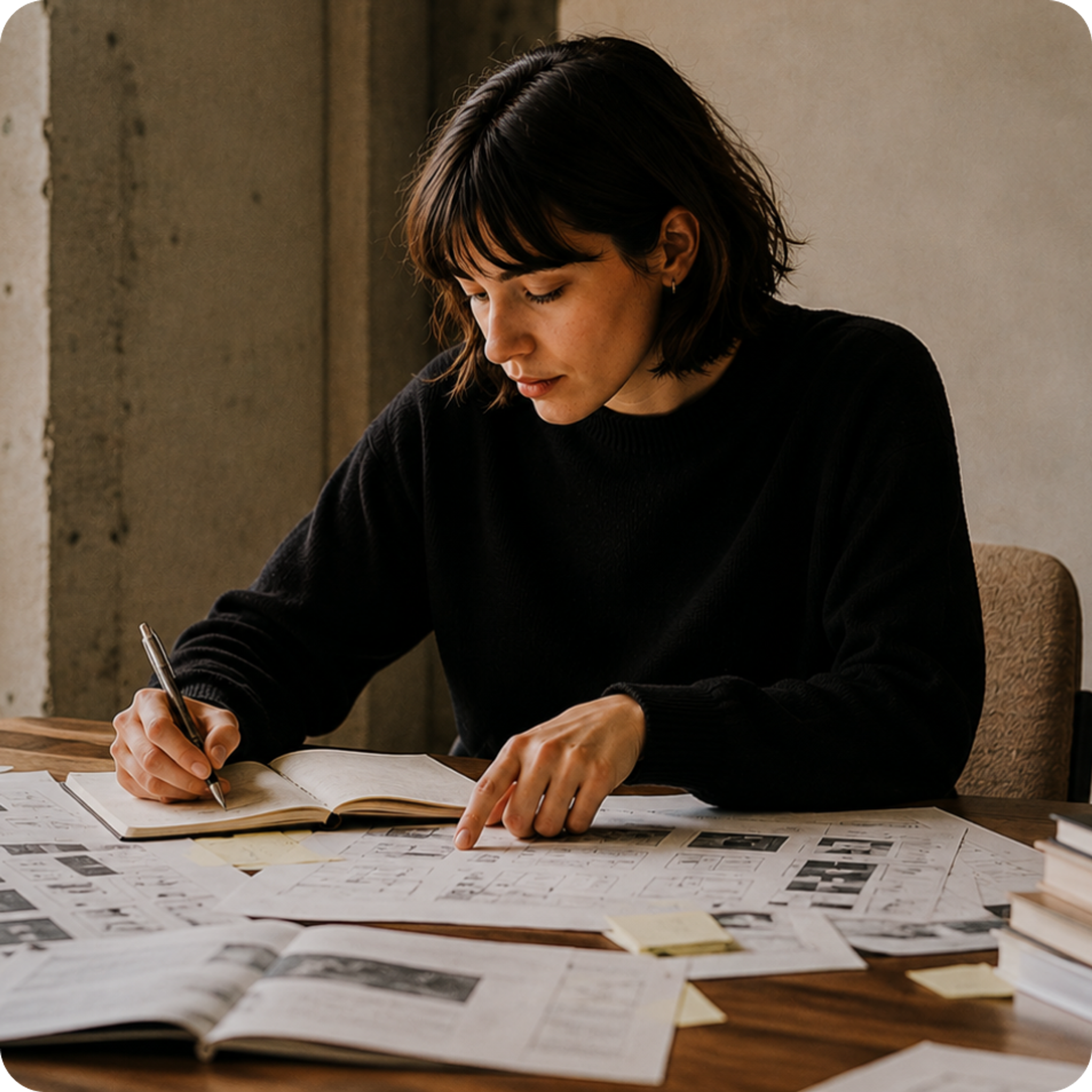 A person writing at a desk
