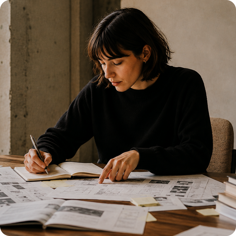 A person writing at a desk