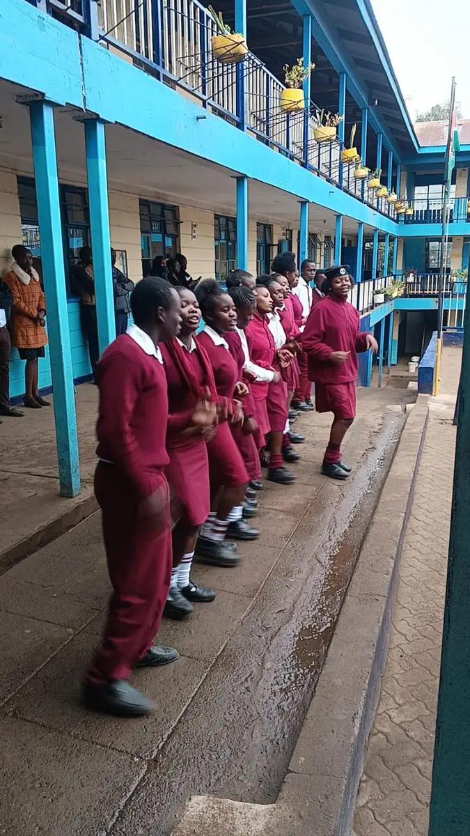 Students gathering outside their classrooms
