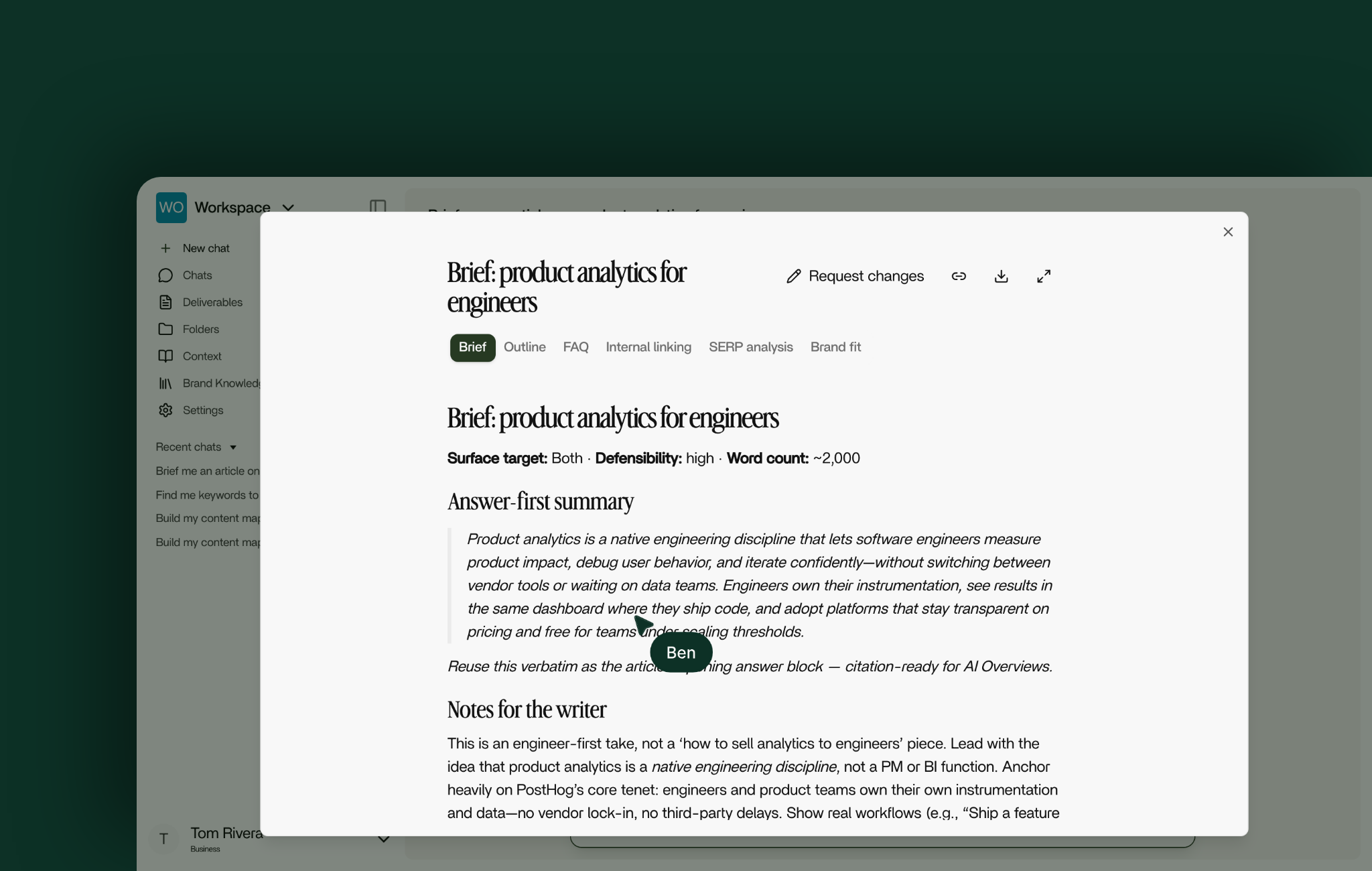 Content brief: The deliverable