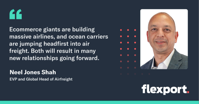 Quote card: Neel Jones Shah on ecommerce giants building airlines, with headshot and Flexport logo