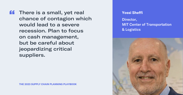 Quote card from Yossi Sheffi of MIT advising focus on cash management and not jeopardizing critical suppliers