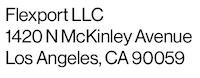 Sample US business address label reading Flexport LLC, 1420 N McKinley Avenue, Los Angeles, CA 90059.