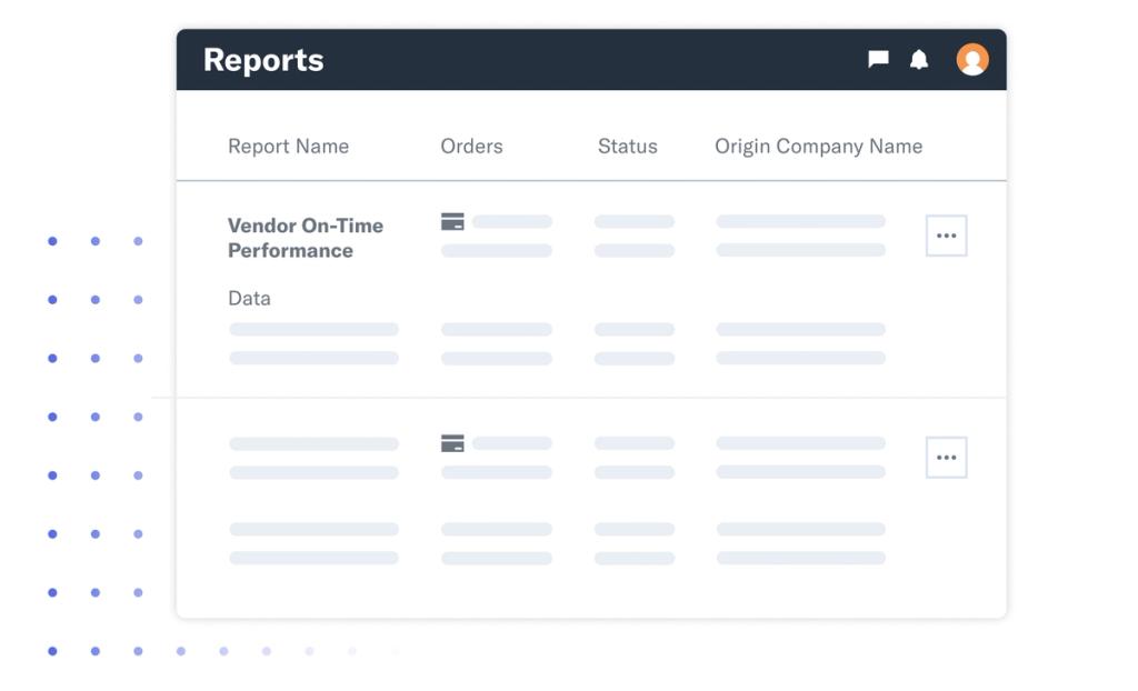 Flexport Platform Reports screen listing vendor on-time performance data