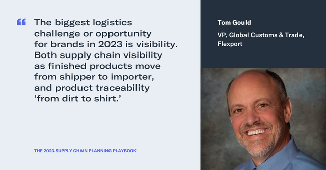 Quote card from Tom Gould, VP Global Customs & Trade at Flexport, on supply chain visibility