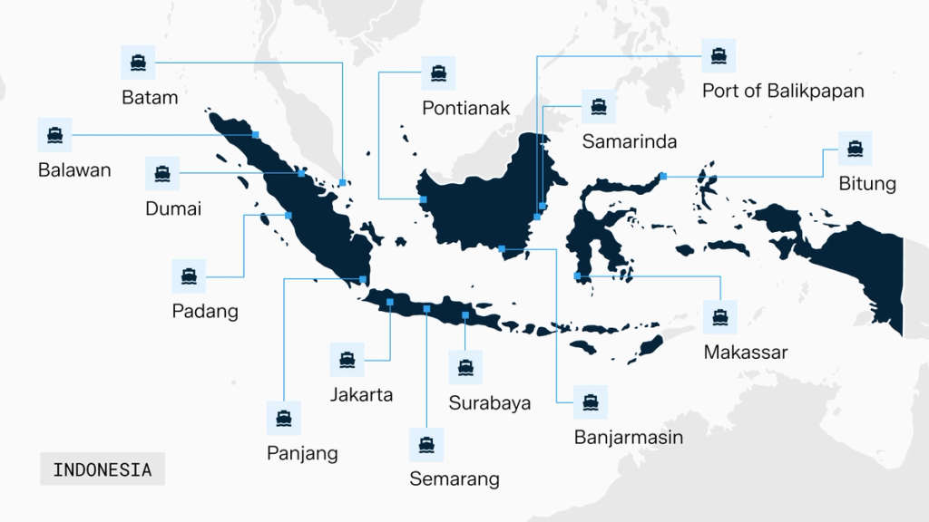Map of airports and ports in Indonesia