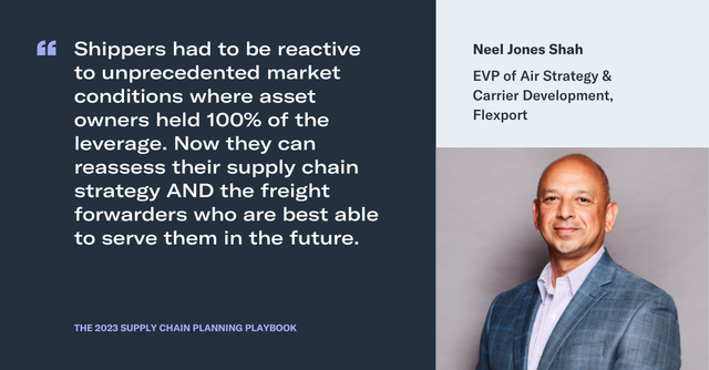 Quote card with headshot: Neel Jones Shah, EVP of Air Strategy & Carrier Development, on reassessing supply chains