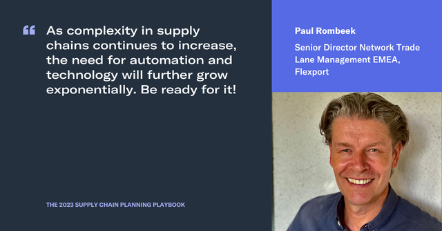 Quote card: Paul Rombeek of Flexport on supply chain complexity driving automation and technology growth