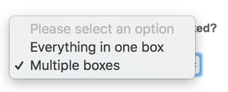 Amazon Seller Central packing dropdown with options Everything in one box and Multiple boxes, the latter checked