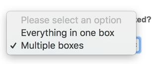 Amazon Seller Central packing dropdown with options Everything in one box and Multiple boxes, the latter checked