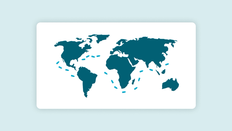 Flexport platform world map visualizing live shipment counts across regions