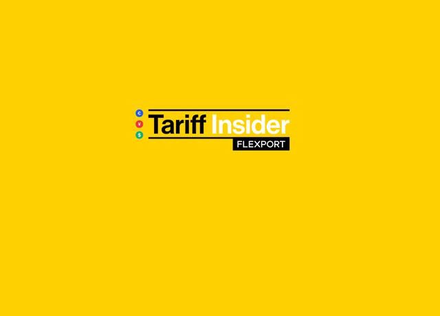 Flexport Tariff Insider title card on yellow with euro, yen and dollar coin icons