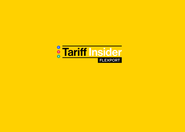 Flexport Tariff Insider title card on yellow with euro, yen and dollar coin icons