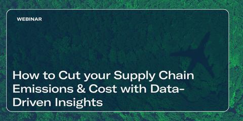 "How to Cut your Supply Chain Emissions & Cost with Data-Driven Insights" over an aerial of a plane shadow on green forest