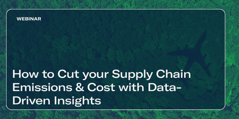 "How to Cut your Supply Chain Emissions & Cost with Data-Driven Insights" over an aerial of a plane shadow on green forest