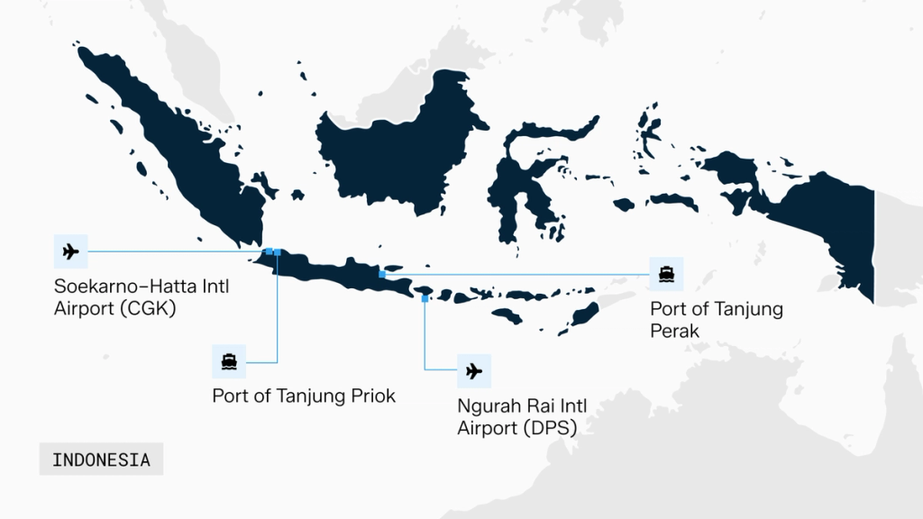Map of airports and ports in Indonesia