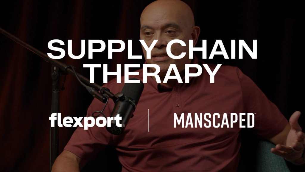 Supply Chain Therapy title card — a still from the episode with the Flexport and MANSCAPED® logo lockup