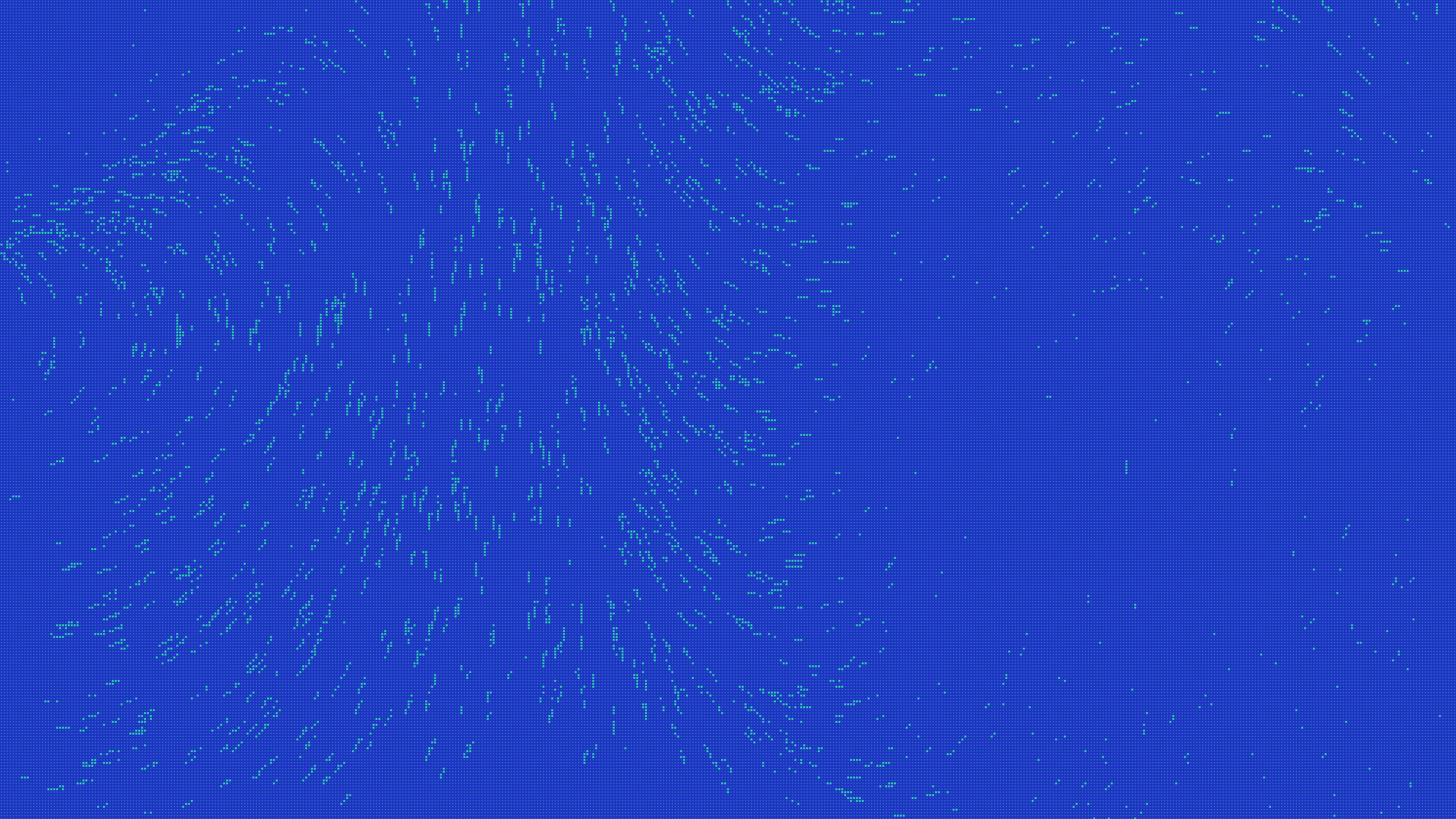 Abstract cyan particle flow field on a blue background