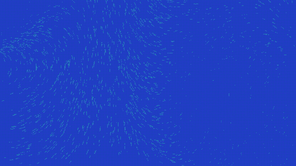 Abstract cyan particle flow field on a blue background
