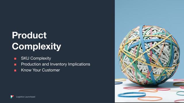 Slide titled 'Product Complexity' with bullets beside a ball of colorful rubber bands