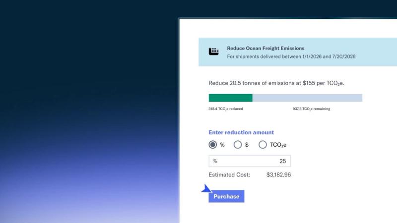 Ocean freight emissions reduction calculator allowing users to input a reduction amount in percentage to determine estimated cost.