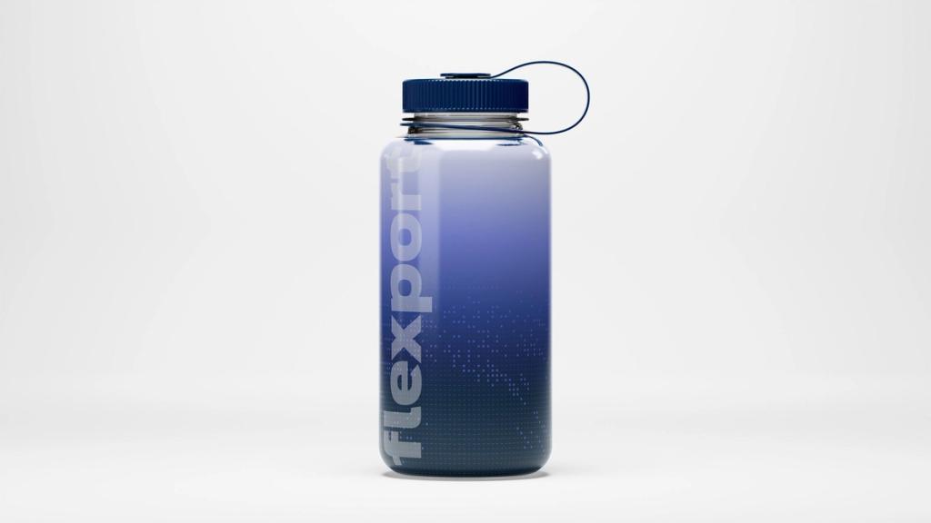Hexapod water bottle with wide mouth opening and carrying loop on cap.