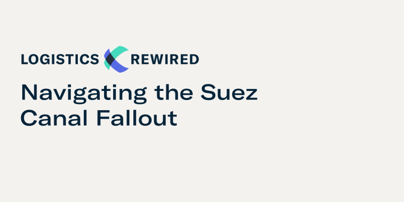 LOGISTICS REWIRED branded title card: "Navigating the Suez Canal Fallout" in dark text on cream background