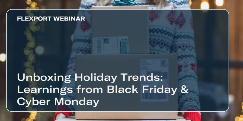 Person in holiday sweater holding stacked shipping parcels; text "Unboxing Holiday Trends: Learnings from Black Friday & Cyber Monday"