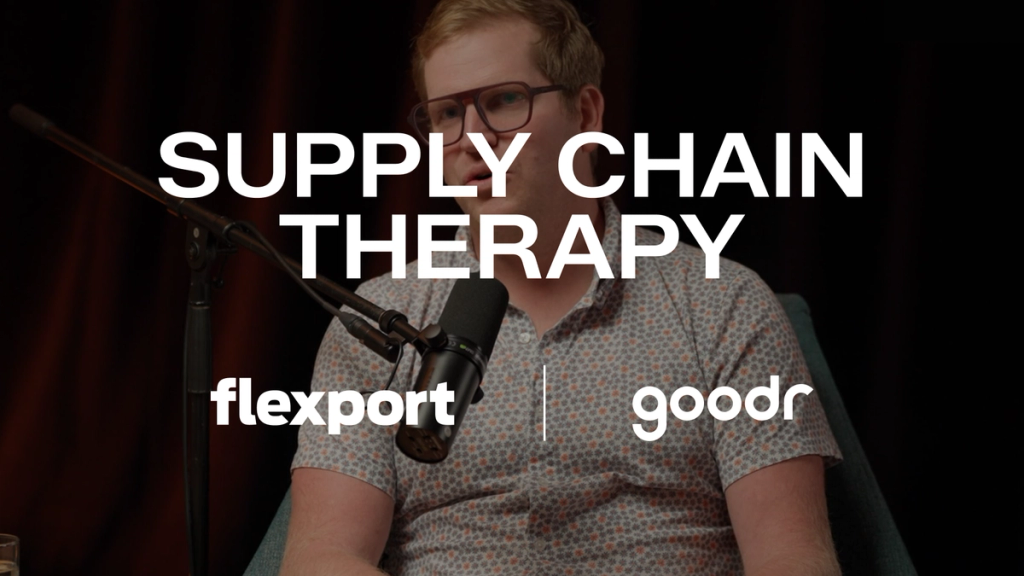 Supply Chain Therapy title card — a still from the episode with the Flexport and goodr logo lockup