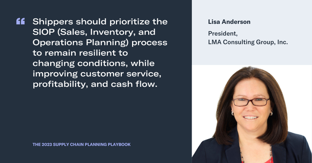 Quote card: Lisa Anderson, President of LMA Consulting Group, on prioritizing the SIOP process to stay resilient