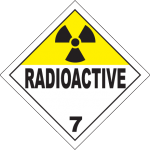 Yellow and white Class 7 Radioactive dangerous goods hazard placard with trefoil symbol