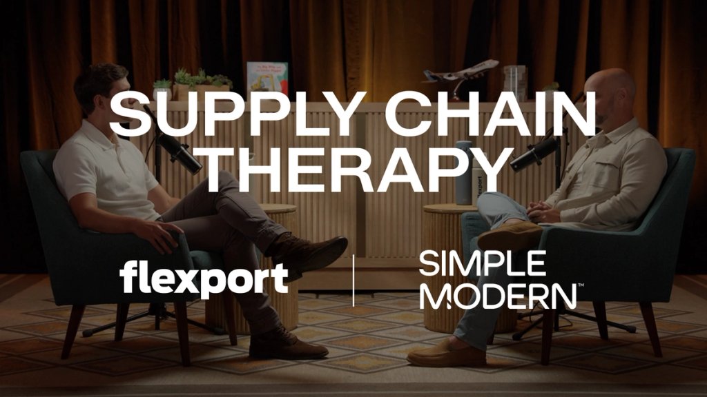 Supply Chain Therapy title card — a still from the episode with the Flexport and Simple Modern logo lockup