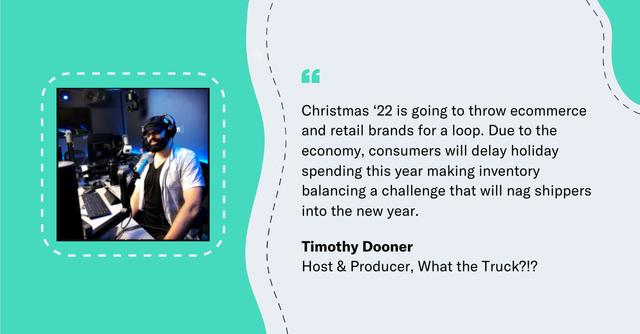 Testimonial card with a headset-wearing man and quote from Timothy Dooner, Host & Producer of What the Truck?!?
